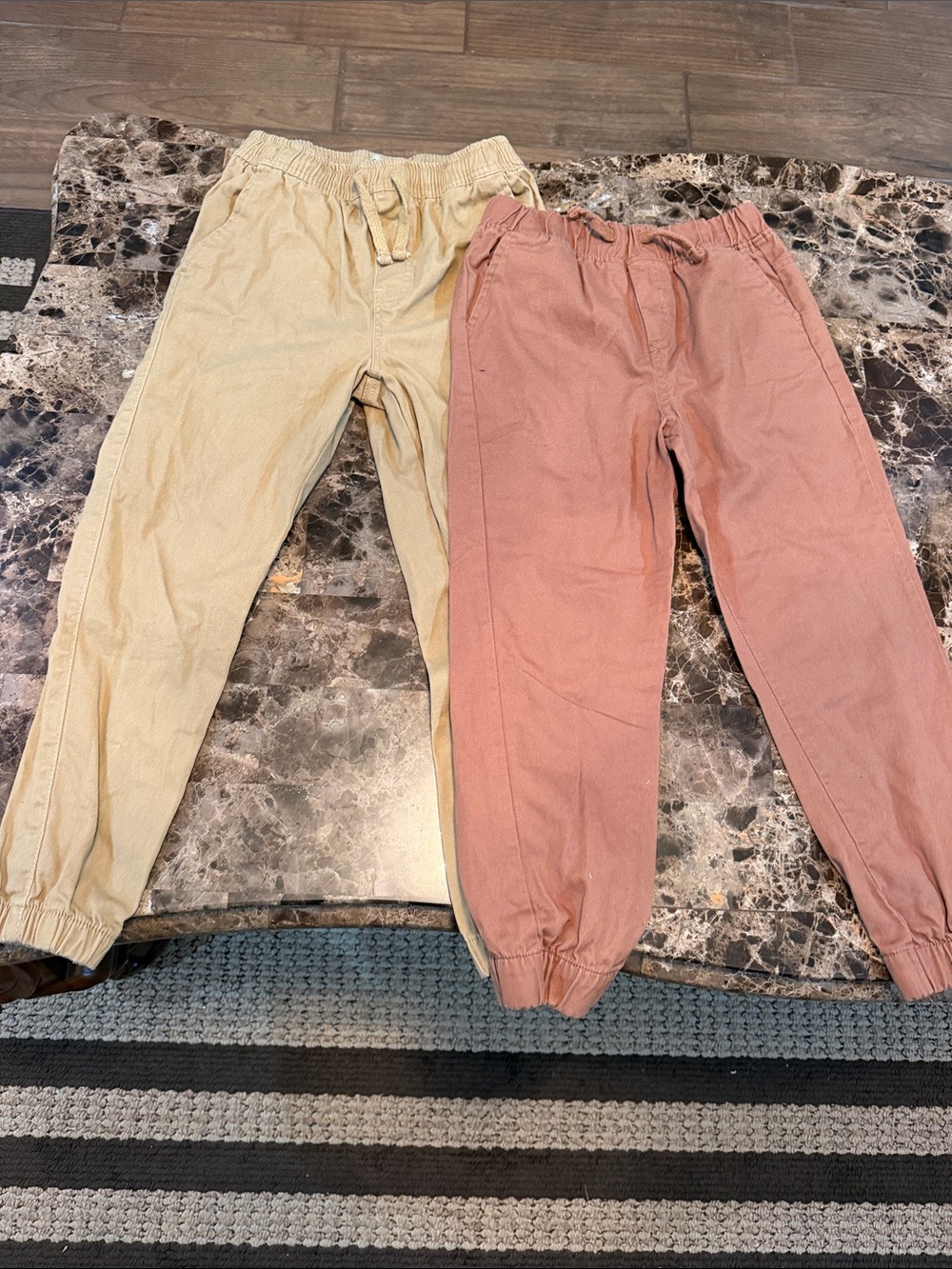 Kids Elastic Waist Corduroy Jogger Pants - Tan and Dusty Rose